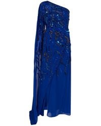 Raishma - Astrid A One Shoulder With A Dramatic To-The-Floor Draped Georgette Train, Falling From The Shoulder Gown - Lyst