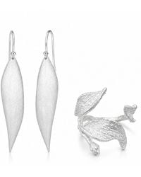 Ormiro - Wind Leaf Sterling Ring & Earrings Jewelry Set - Lyst