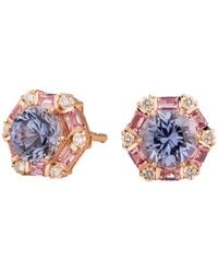 Juvetti - Melba Earrings In Ceylon Blue Sapphire, Pink Sapphire & Diamond - Lyst