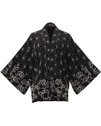 Artemis Muse - Asanoha & Peony Embroidered & Ivory Fully Lined Short Kimono - Lyst