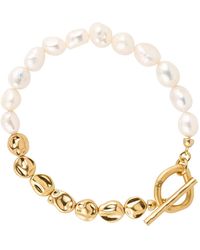 Ballinger Jewellery - Neutrals Pearls And Pebbles T-Bar Statement Bracelet - Lyst