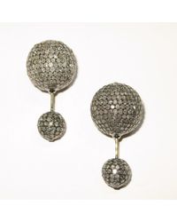 Artisan - Pave Diamond Bead Ball Diamond Double Side Tunnel Earrings In 18k Gold & Silver - Lyst