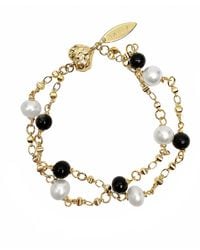 Farra - Obsidian And Freshwater Pearl Double Layers Magnetic Clasp Bracelet - Lyst