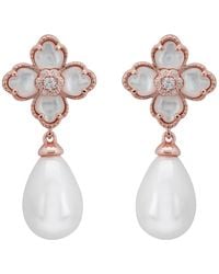 LÁTELITA London - Rose Flower Clover Pearl Drop Earrings Mother Of Pearl Rosegold - Lyst