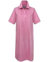 Perlavera - Plum Rose Solid Cotton With Printed Silk Back Short Sleeve Dress - Lyst