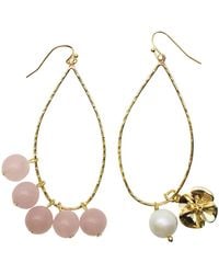 Farra - Rose Quartz & Freshwater Pearl Charms Earrings - Lyst