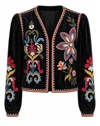 Traffic People - Folklore Velvet Floral Embroidered Blazer Jacket - Lyst