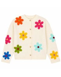 Yumi' - Ivory Knitted Flower Applique Cardigan - Lyst