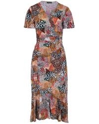 Conquista - Animal Print Ruffle Detail Wrap Dress - Lyst