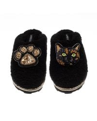 Laines London - Teddy Closed Toe Slippers With Misty Cat & Paw Brooches - Lyst