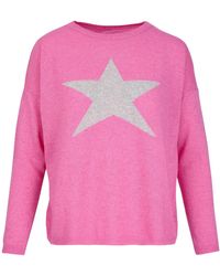 At Last - Cashmere Mix Sweater In Pink With Grey Star - Lyst
