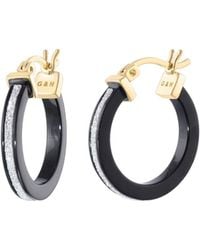 Gold & Honey - Thin Glitter Hoops In Black & Silver - Lyst
