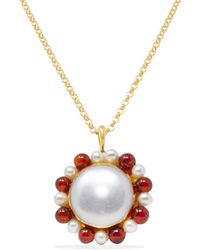 Vintouch Italy - Lotus Gold-plated Baroque Pearl And Carnelian Necklace - Lyst