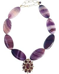 Way to Chic - Royal Agate Statement Necklace With Vintage Brooch - Lyst
