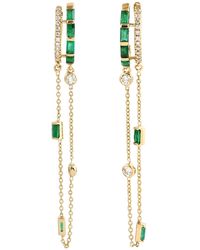 Artisan - Baguette Emerald & Diamond Double Mixed Fringe Chain huggies Hoops Earring In 18k Gold - Lyst