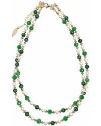 Farra - Gemstone And Freshwater Pearls Double Layers Necklace - Lyst