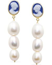 Vintouch Italy - Portrait Of A Girl Cameo And Pearl Earrings - Lyst