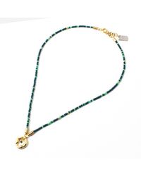 Anne-Marie Chagnon Cheroi Teal Glass Beads Gold Plated Pewter Pendant Necklace - Green