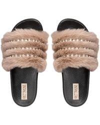 Rettrose - Anita Mink Luxury Plush Diamanté Embellished Handmade Sliders - Lyst