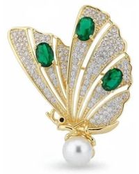 Angel Barocco - Elegant Zircon Butterfly Pearl Brooch - Lyst