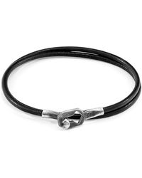 Anchor and Crew - Raven Black Tenby Silver & Round Leather Bracelet - Lyst