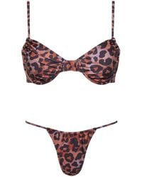 Playaluxe - Capri Ruched Underwire String Bikini Set Leopard - Lyst