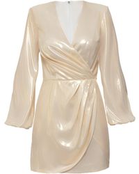 Nomi Fame - Paris Metallic Long Sleeve Draped Mini Dress - Lyst