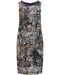 Conquista - Abstract Print Satin Dress With Contrast Neckline - Lyst