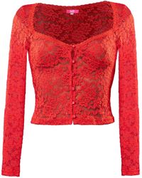 Elsie & Fred - Sonja Lace Sheer Long Sleeve Button Top - Lyst