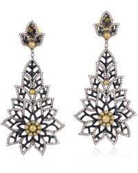 Artisan - 18K & Diamond & Enamel Floral Drop Earrings - Lyst