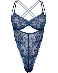 MONIQUE MORIN LINGERIE - Rush Ouvert Bodysuit Dark Denim - Lyst