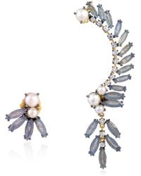 Artisan Labradorite Pearl Sapphire 18k Gold 925 Sterling Silver Designer Ear Cuffs Women Jewellery - Metallic