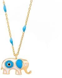 Ebru Jewelry - Wishful Elephant & Evil Eye Enamel Pendant Chain Necklace - Lyst