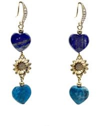Farra - Heart-Shaped Lapis And Apatite Flower Dangle Earrings - Lyst