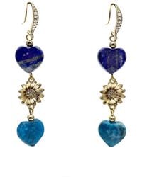 Farra - Heart-Shaped Lapis And Apatite Flower Dangle Earrings - Lyst