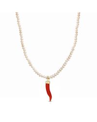 Unaloe - Baroque Pearl Necklace With-Plated Coral Cornicello - Lyst