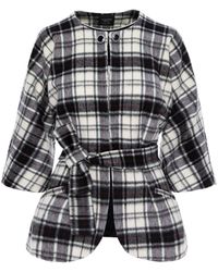 AVENUE No.29 - Check Wool Cape With Belt - Lyst