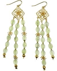 Farra - Bohemian Flower Frame With Prehnite Beaded Tassel Earrings - Lyst