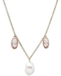 Vintouch Italy Medea Gold-plated Pink Cameo And Pearl Necklace - Metallic