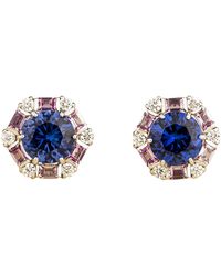 Juvetti - Melba Sapphire, Sapphire & Diamond Halo Hexagon Stud Earrings - Lyst