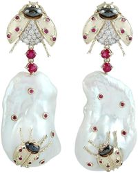 Artisan - Baroque Pearl, Ruby & Diamond Ladybug Drop Earrings - Lyst