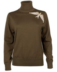 Laines London - Laines Couture Pearl & Gold Bird Embellished Knitted Roll Neck Jumper - Lyst