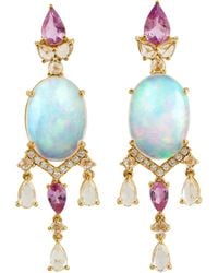 Artisan - 18k Gold With Opal Ethiopian & Pink Sapphire Diamond Earrings - Lyst