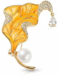 Angel Barocco - Enamel Leaf Brooch With Freshwater Pearl - Lyst