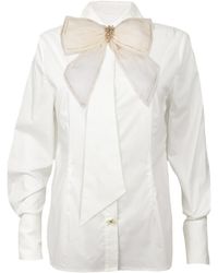 Laines London - Laines Couture Tie Shirt With Embellished Cream & Bow - Lyst