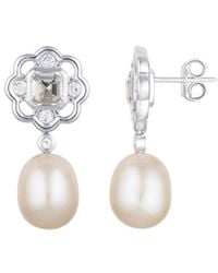 Lulu B London - Topaz & Pearl Gemstone Flower Stud Drop Earrings - Lyst
