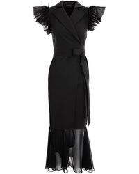 concept A trois - Long Blazer Wrap Dress With Tulle And Soft Veil - Lyst
