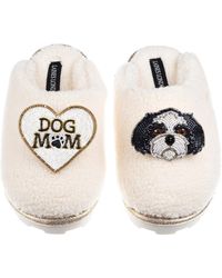 Laines London - Neutrals Teddy Closed Toe Slippers With Dog Mum Mom & & Shih Tzu Brooches - Lyst