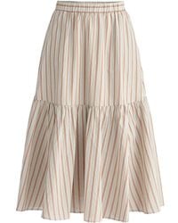 Paisie - Neutrals Tiered Striped Midi Skirt - Lyst