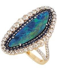 Artisan - Natural Opal Doublet 18k Solid Gold Sapphire Diamond Cocktail Ring - Lyst